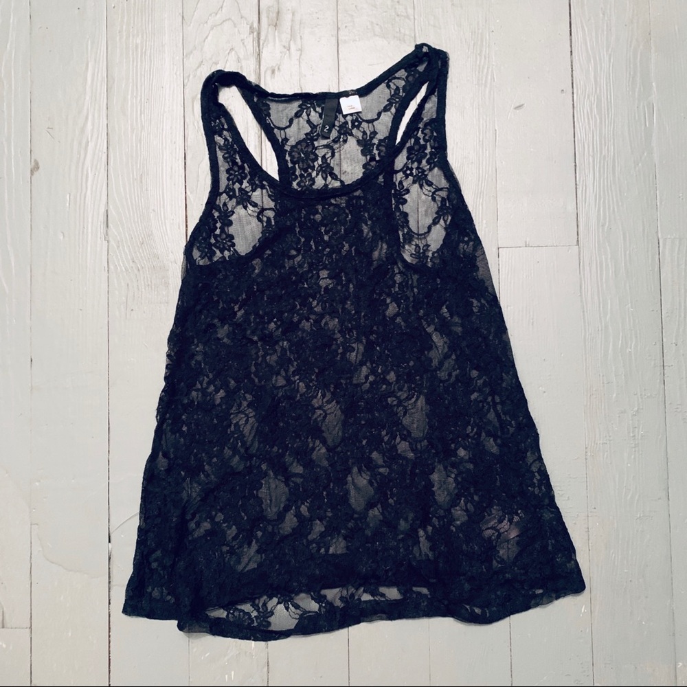 Divided black lace tank top